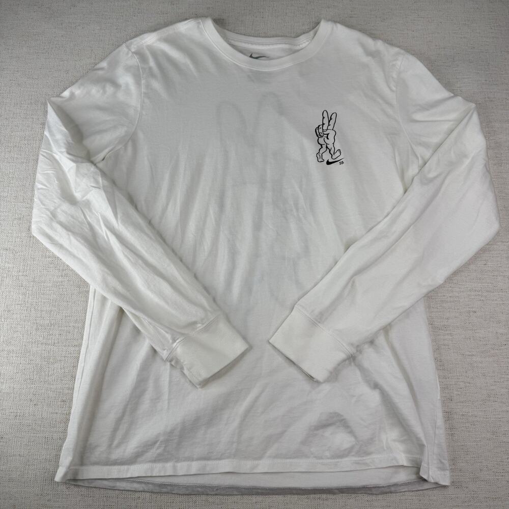 Nike SB Skateboarding Long Sleeve T-Shirt Tee White Double Sided Peace Sign Sz L
